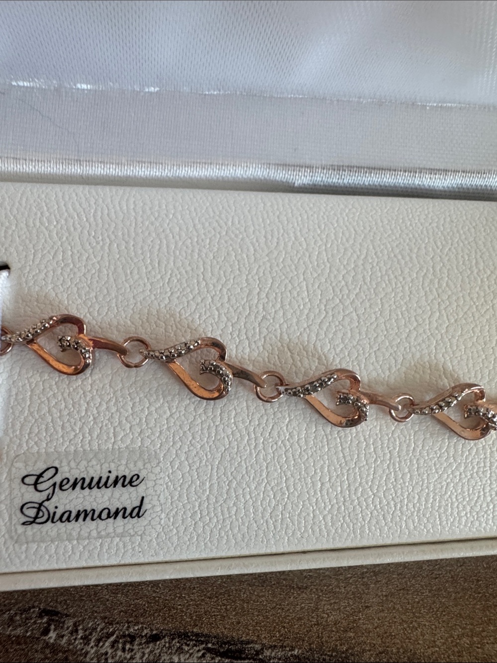 Rose Gold Heart Link Bracelet with Diamond Accents